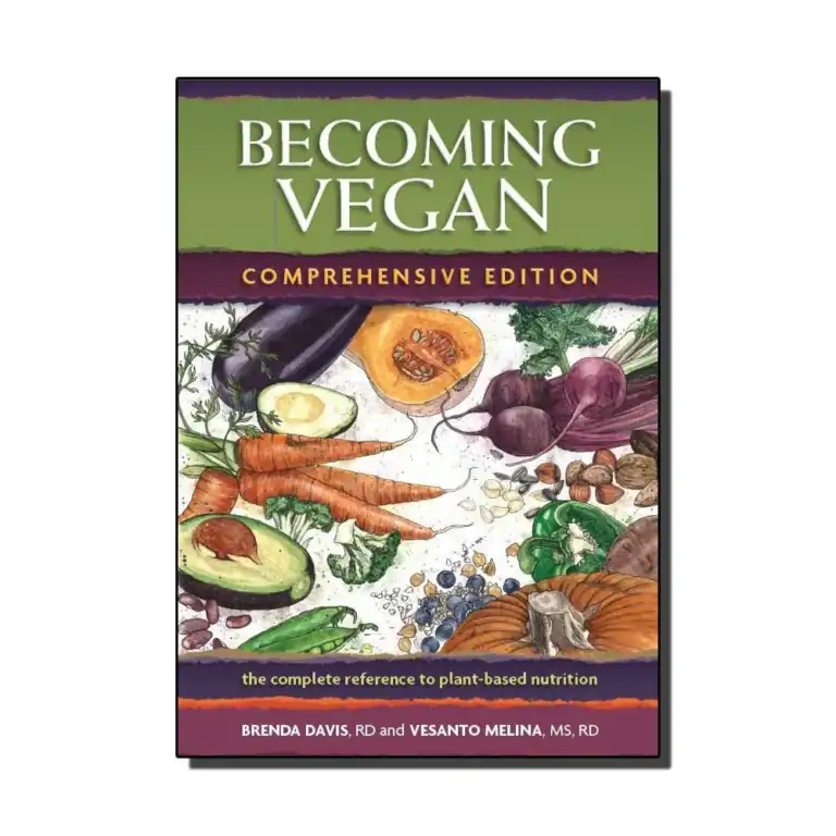 Vegan nutrition guide with vegetables and plant-based foods.