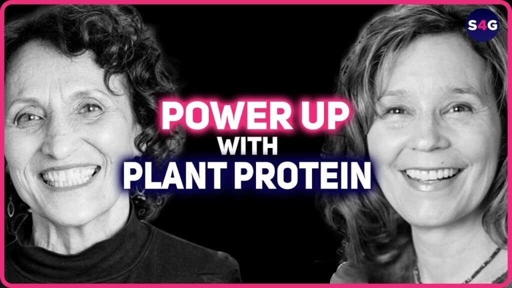 Power up with plant protein, two women smiling